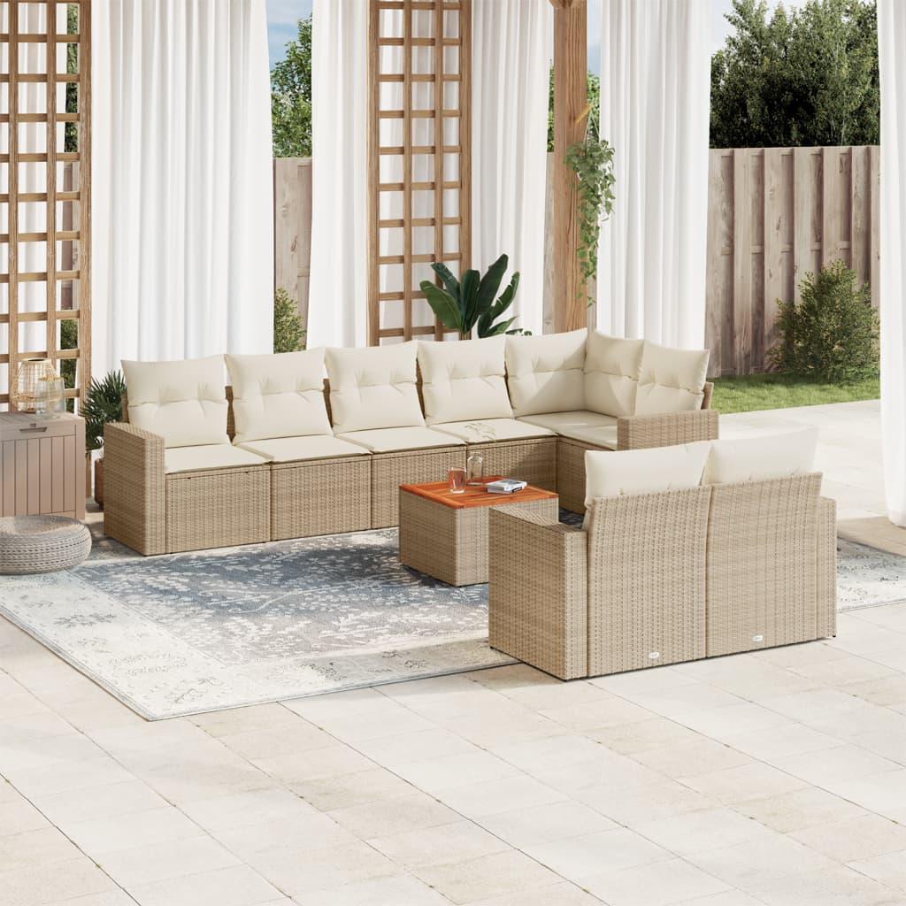 Sofasæt til haven 9 dele med hynder polyrattan beige