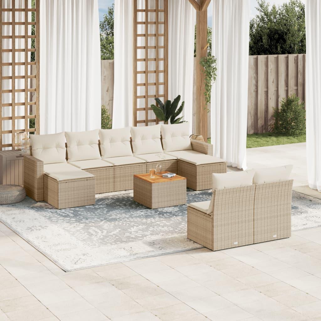Sofasæt til haven 10 dele med hynder polyrattan beige