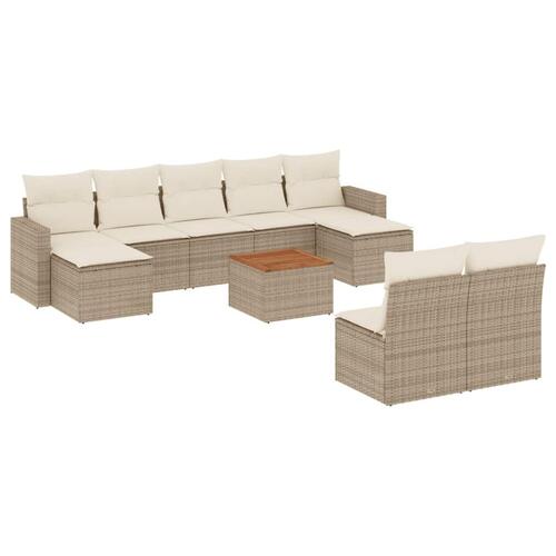 Sofasæt til haven 10 dele med hynder polyrattan beige