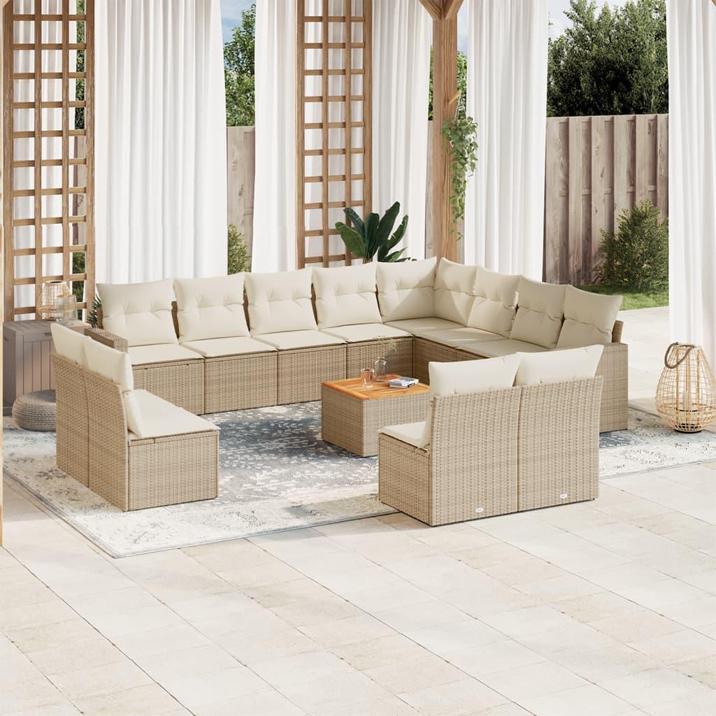 Sofasæt til haven i polyrattan - 13 dele med hynder, beige