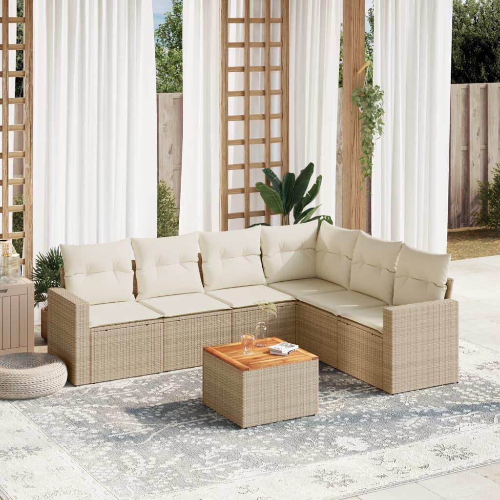 Sofasæt til haven 7 dele med hynder polyrattan beige