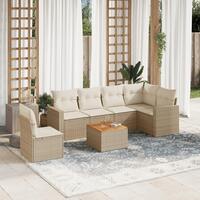 Sofasæt til haven 7 dele med hynder polyrattan beige
