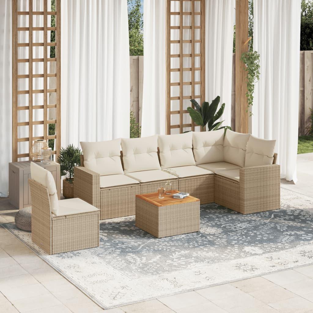 Sofasæt til haven 7 dele med hynder polyrattan beige