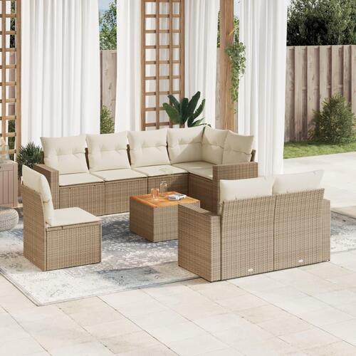 Sofasæt til haven 9 dele med hynder polyrattan beige