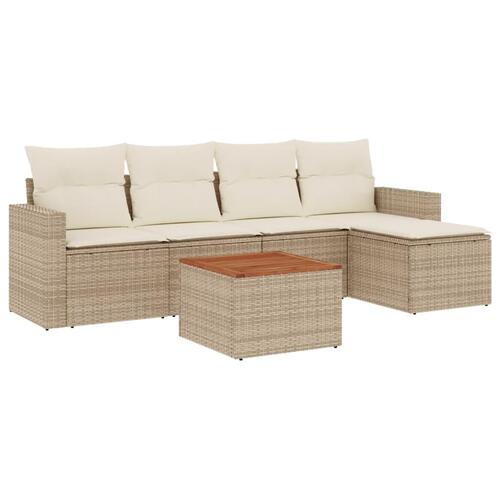 Sofasæt til haven 6 dele med hynder polyrattan beige