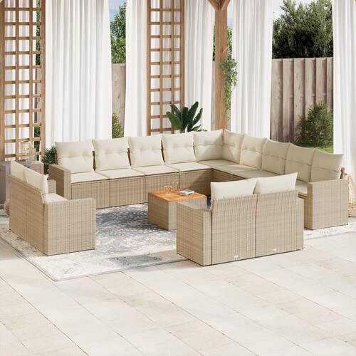 Sofasæt til haven 14 dele med hynder polyrattan beige