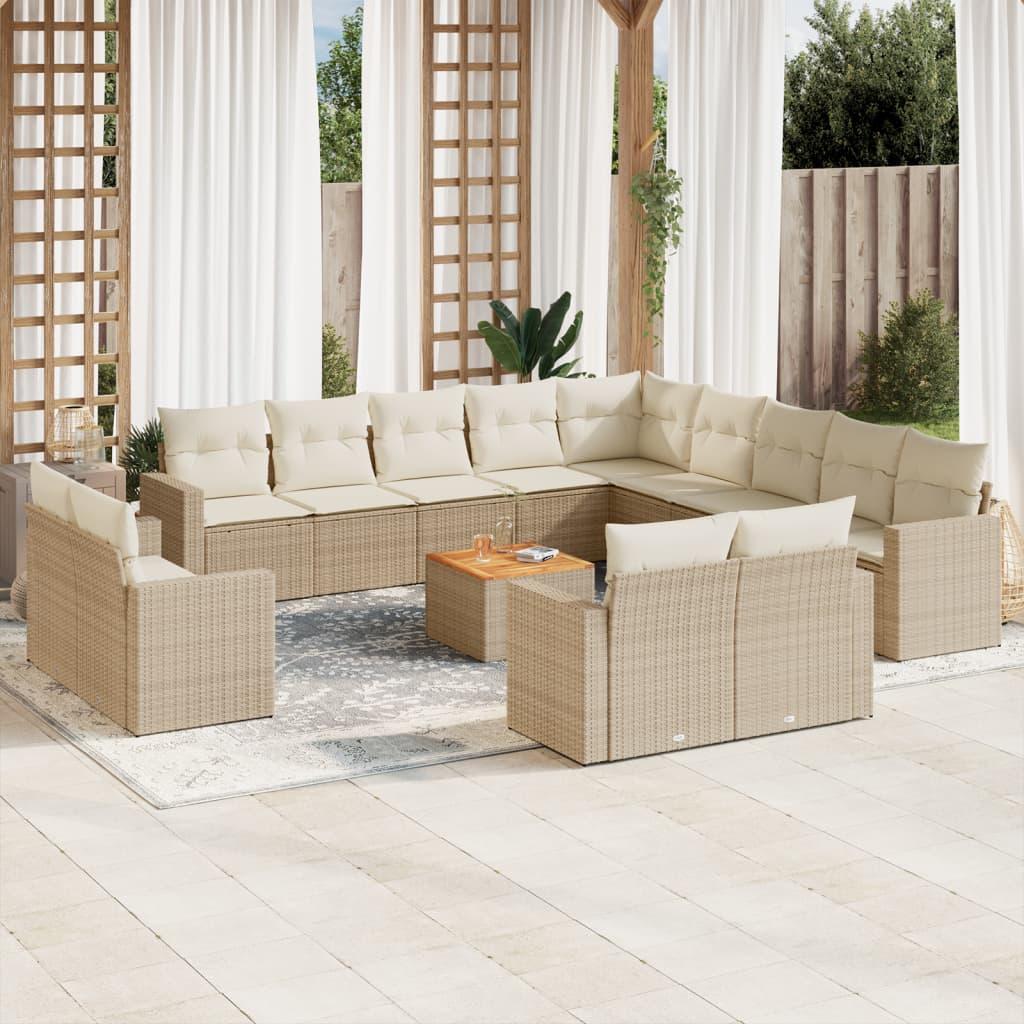 Sofasæt til haven 14 dele med hynder polyrattan beige