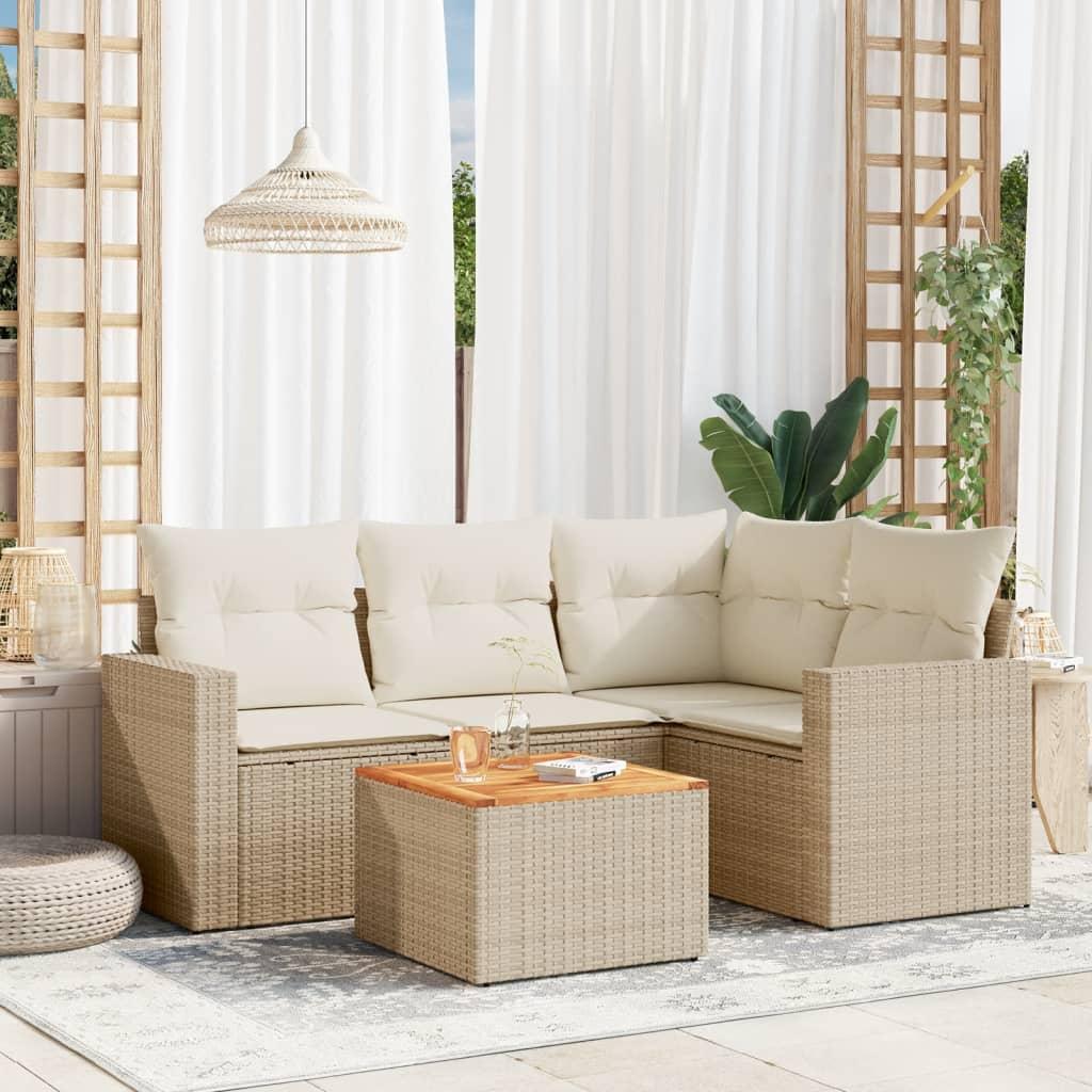 Havesofasæt 5 dele med hynder og opbevaring i polyrattan - beige