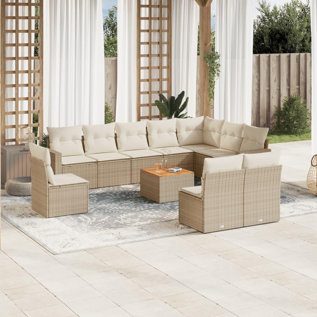 Sofasæt til haven 11 dele med hynder polyrattan beige