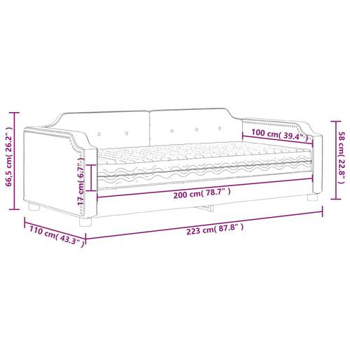 Daybed med madras 100x200 cm stof lysegrå