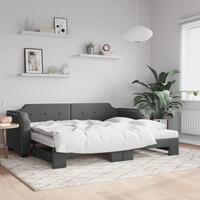 Daybed med udtræk og madras 90x190 cm stof mørkegrå