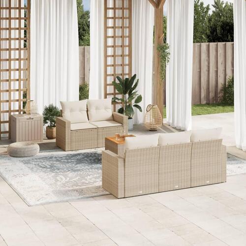Sofasæt til haven 6 dele med hynder polyrattan beige