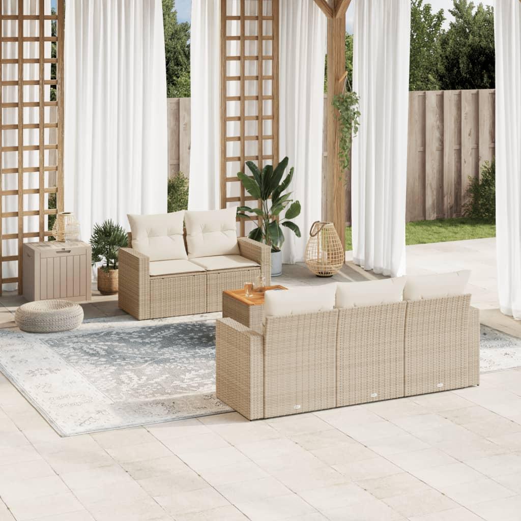 Sofasæt til haven 6 dele med hynder polyrattan beige