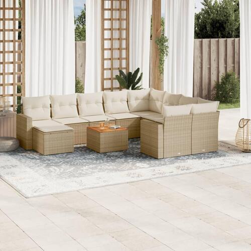 Sofasæt til haven 11 dele med hynder polyrattan beige
