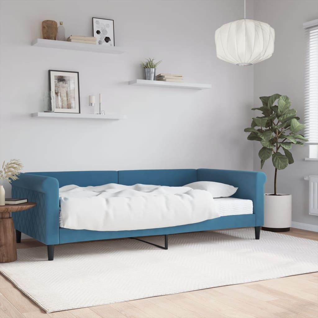 Daybed Velour Blå - med madras / 100 x 200 cm