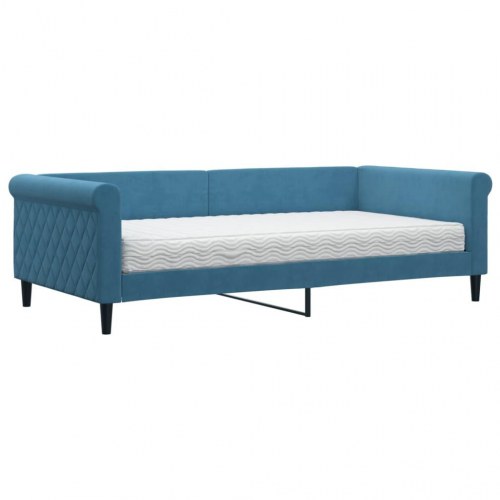 Daybed med madras 100×200 cm - velour, blå