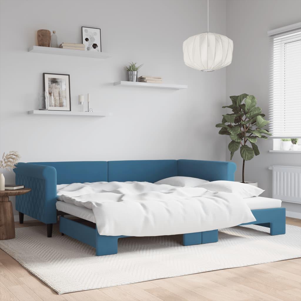Daybed med udtræk 100x200 cm velour blå billede