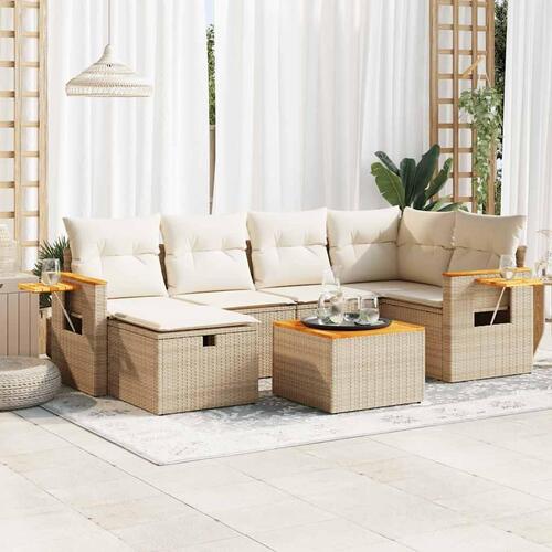 Sofasæt til haven 7 dele med hynder polyrattan beige