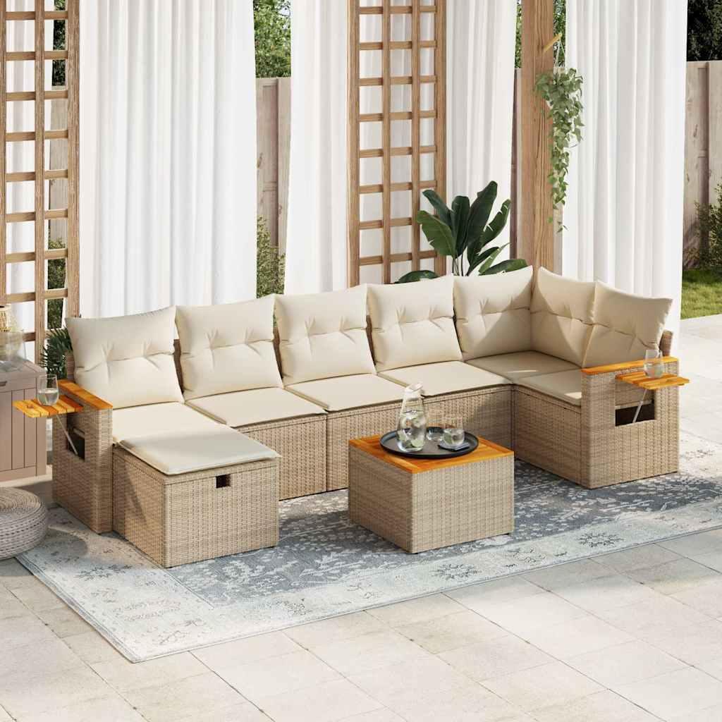 Sofasæt til haven 8 dele med hynder polyrattan beige