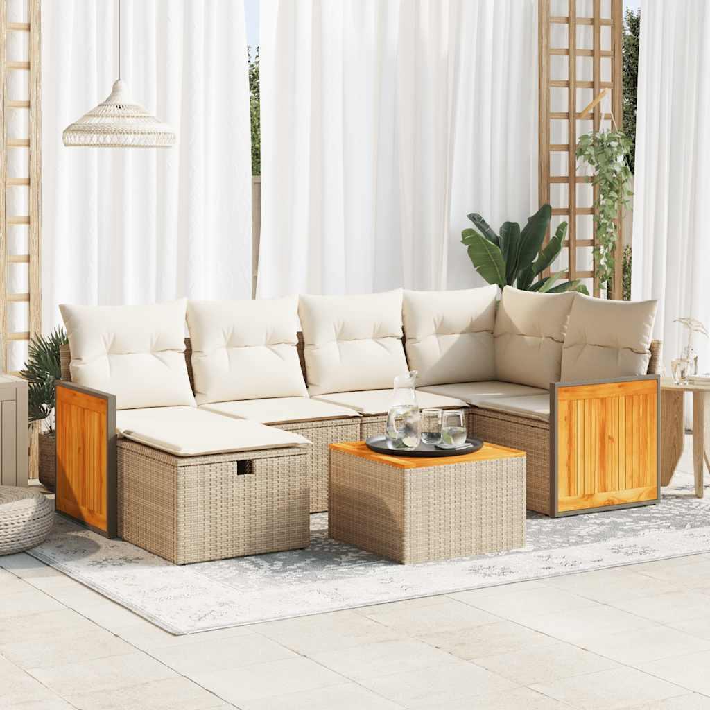 Sofasæt til haven 7 dele med hynder polyrattan beige