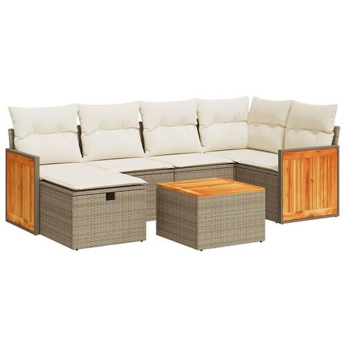 Sofasæt til haven 7 dele med hynder polyrattan beige