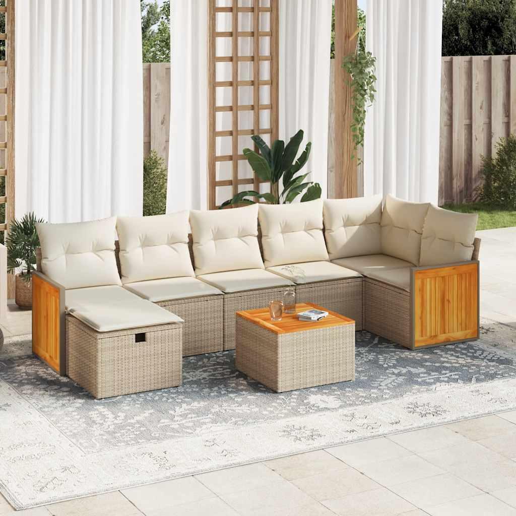 Sofasæt til haven 8 dele med hynder polyrattan beige
