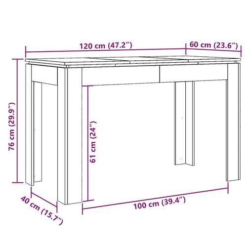 Spisebord 120x60x76 cm konstrueret træ antikt træ