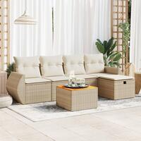 Sofasæt til haven 6 dele med hynder polyrattan beige