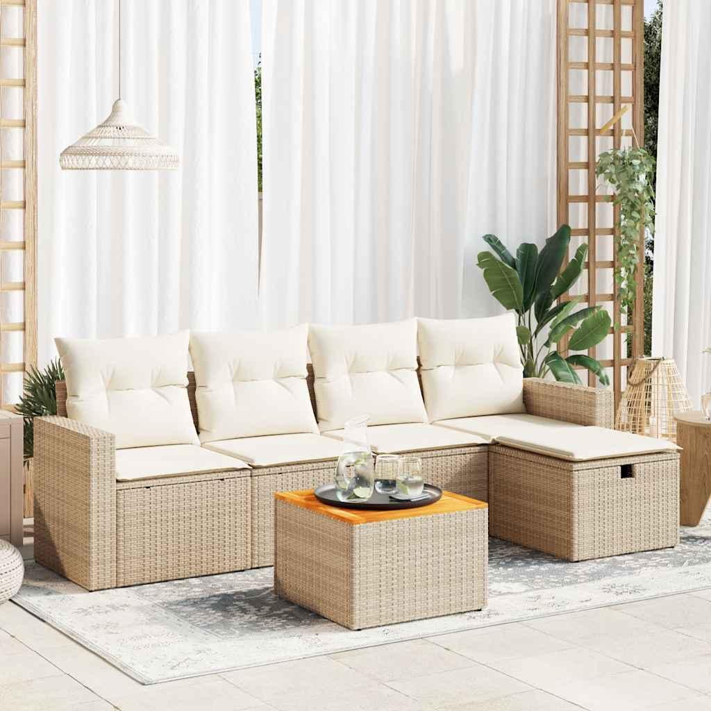 Sofasæt til haven 6 dele med hynder polyrattan beige