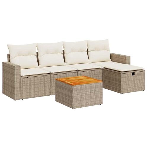 Sofasæt til haven 6 dele med hynder polyrattan beige