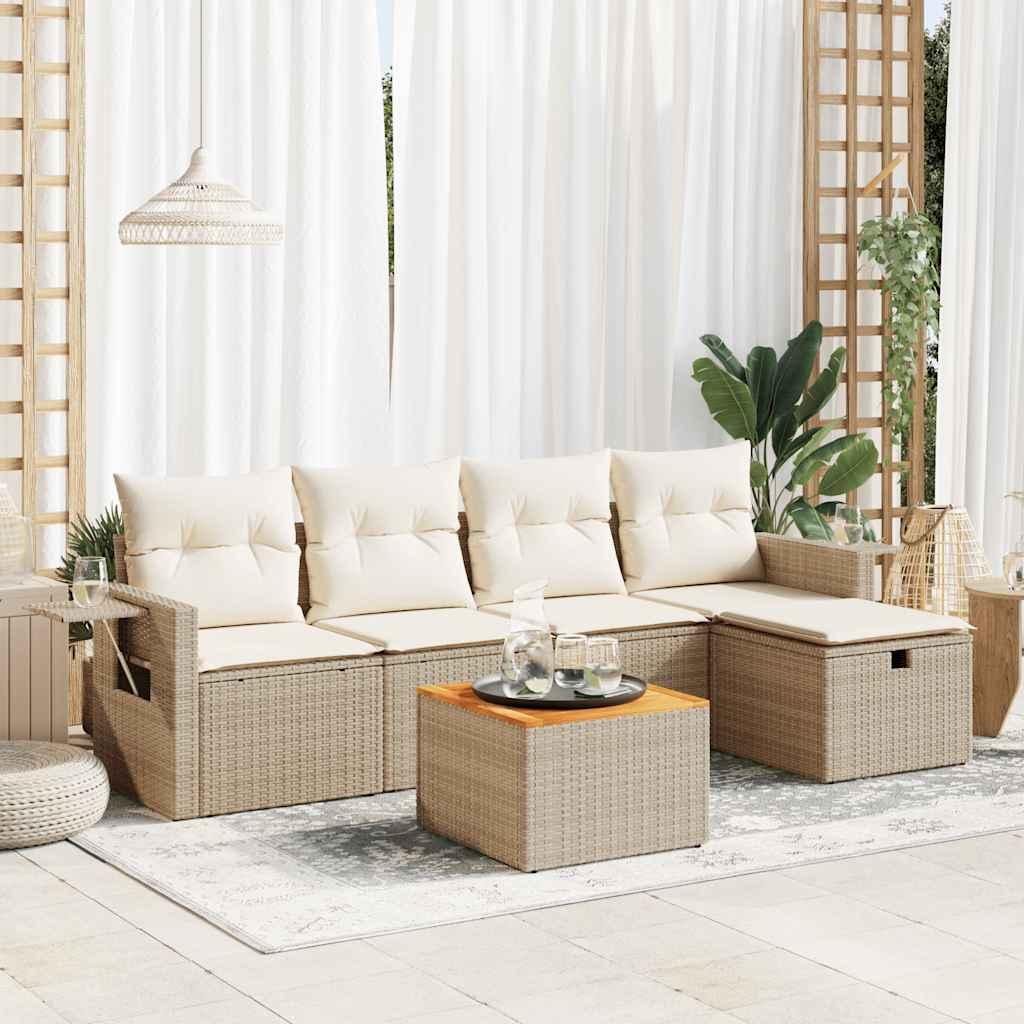 Sofasæt til haven 6 dele med hynder polyrattan beige