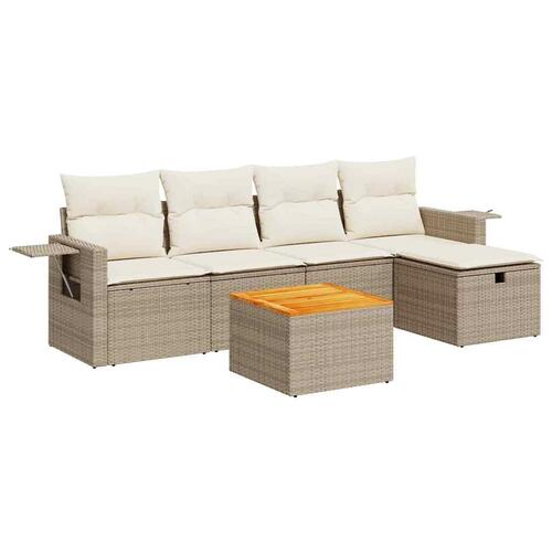 Sofasæt til haven 6 dele med hynder polyrattan beige