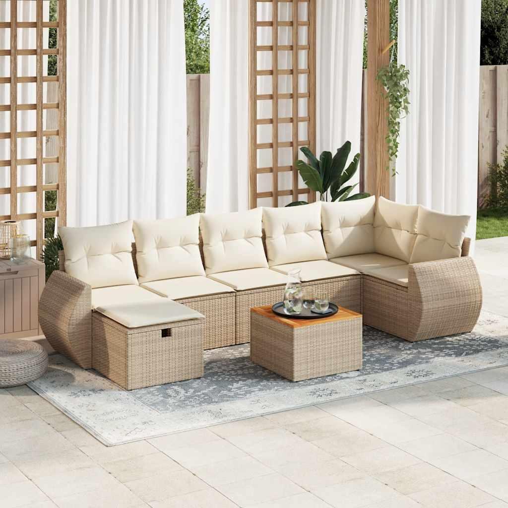 Sofasæt til haven 8 dele med hynder polyrattan beige