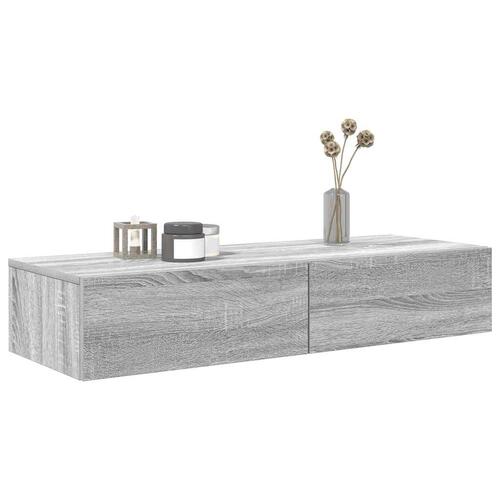 Væghylde med skuffer 100x36x19 cm konstrueret træ grå sonoma-eg