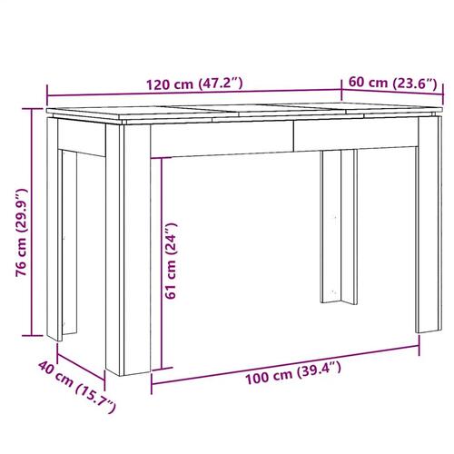 Spisebord artisan eg 120x60x76 cm konstrueret træ