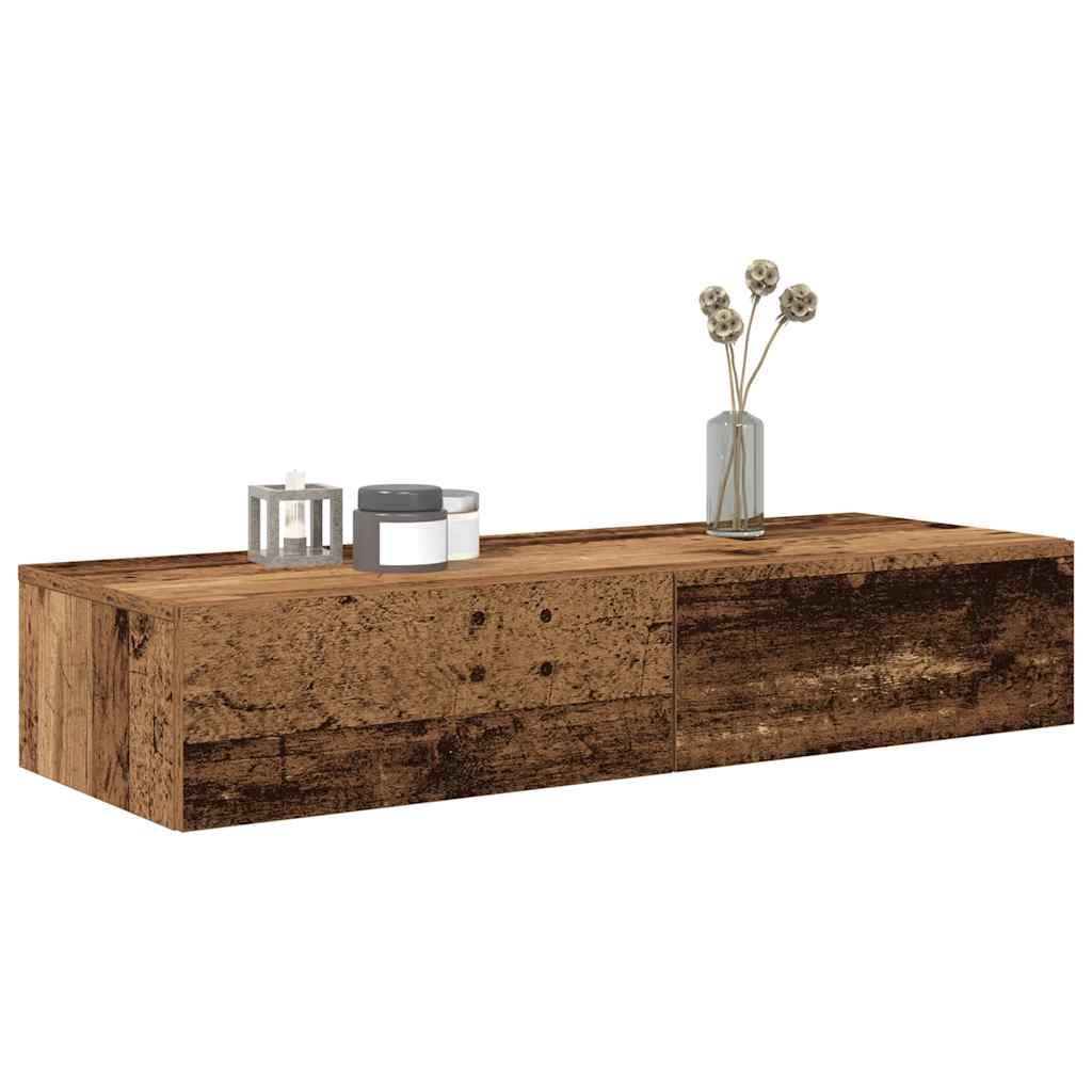 Væghylde med skuffer 100x36x19 cm konstrueret træ antikt træ