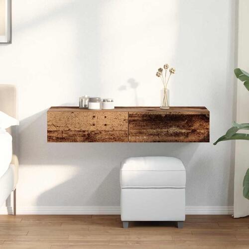 Væghylde med skuffer 100x36x19 cm konstrueret træ antikt træ