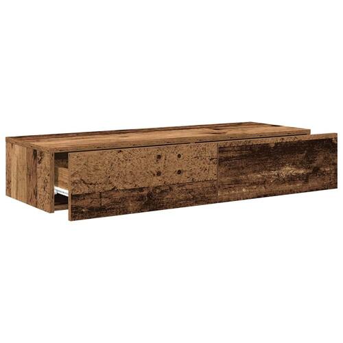 Væghylde med skuffer 100x36x19 cm konstrueret træ antikt træ