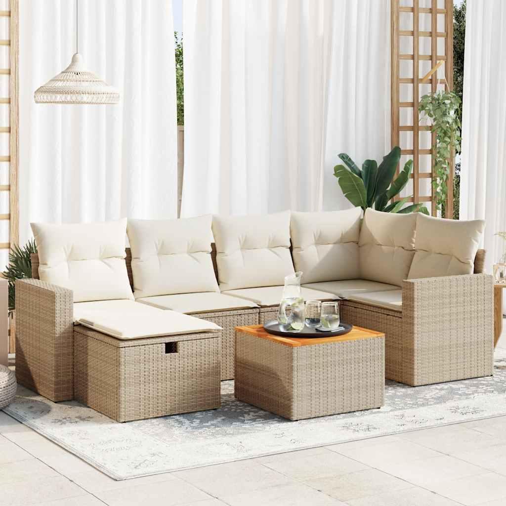 Sofasæt til haven 7 dele med hynder polyrattan beige
