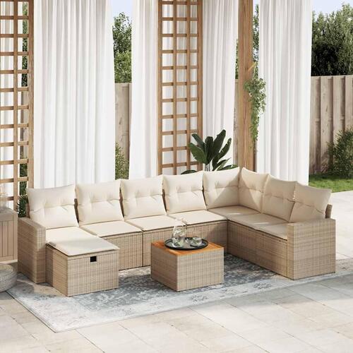 Sofasæt til haven 9 dele med hynder polyrattan beige