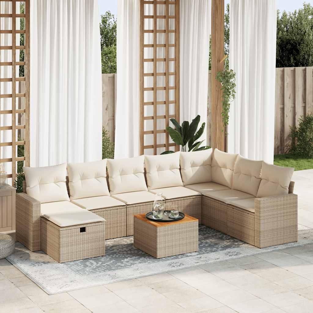 Sofasæt til haven 9 dele med hynder polyrattan beige