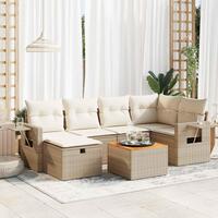 Sofasæt til haven 7 dele med hynder polyrattan beige