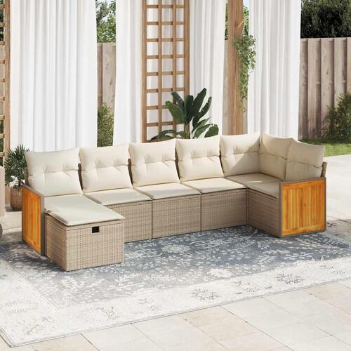 Sofasæt til haven 7 dele med hynder polyrattan beige