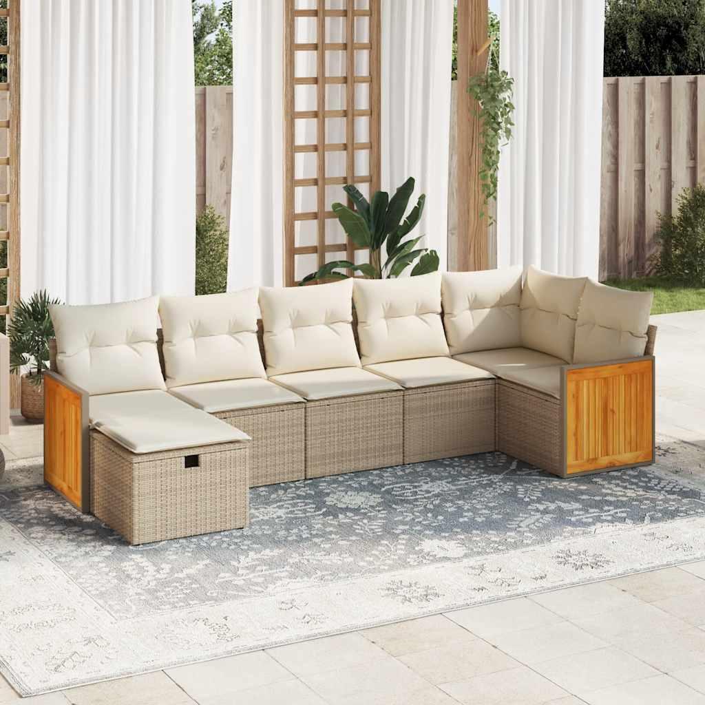 Sofasæt til haven 7 dele med hynder polyrattan beige