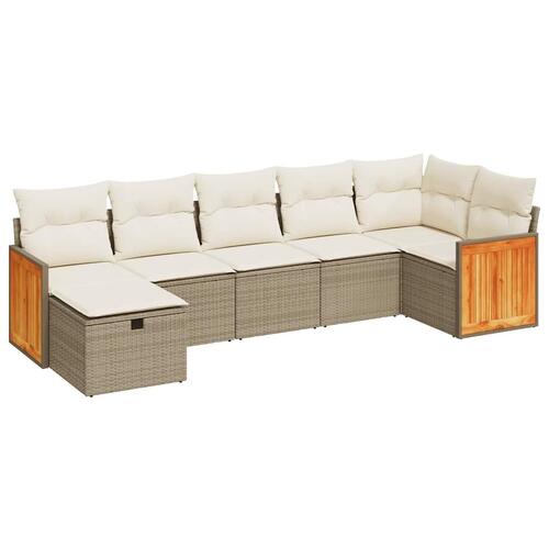 Sofasæt til haven 7 dele med hynder polyrattan beige