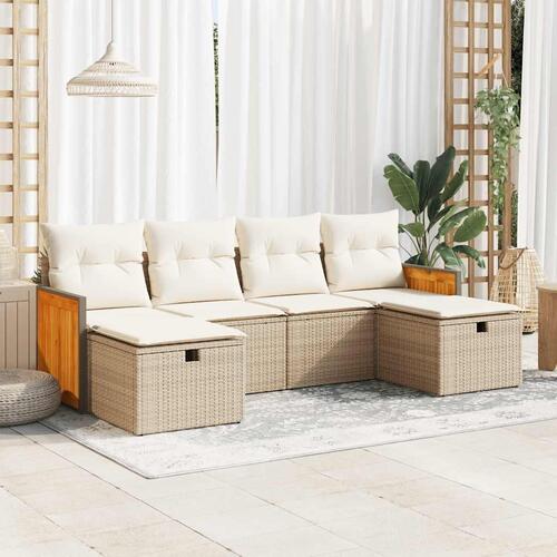 Sofasæt til haven 6 dele med hynder polyrattan beige