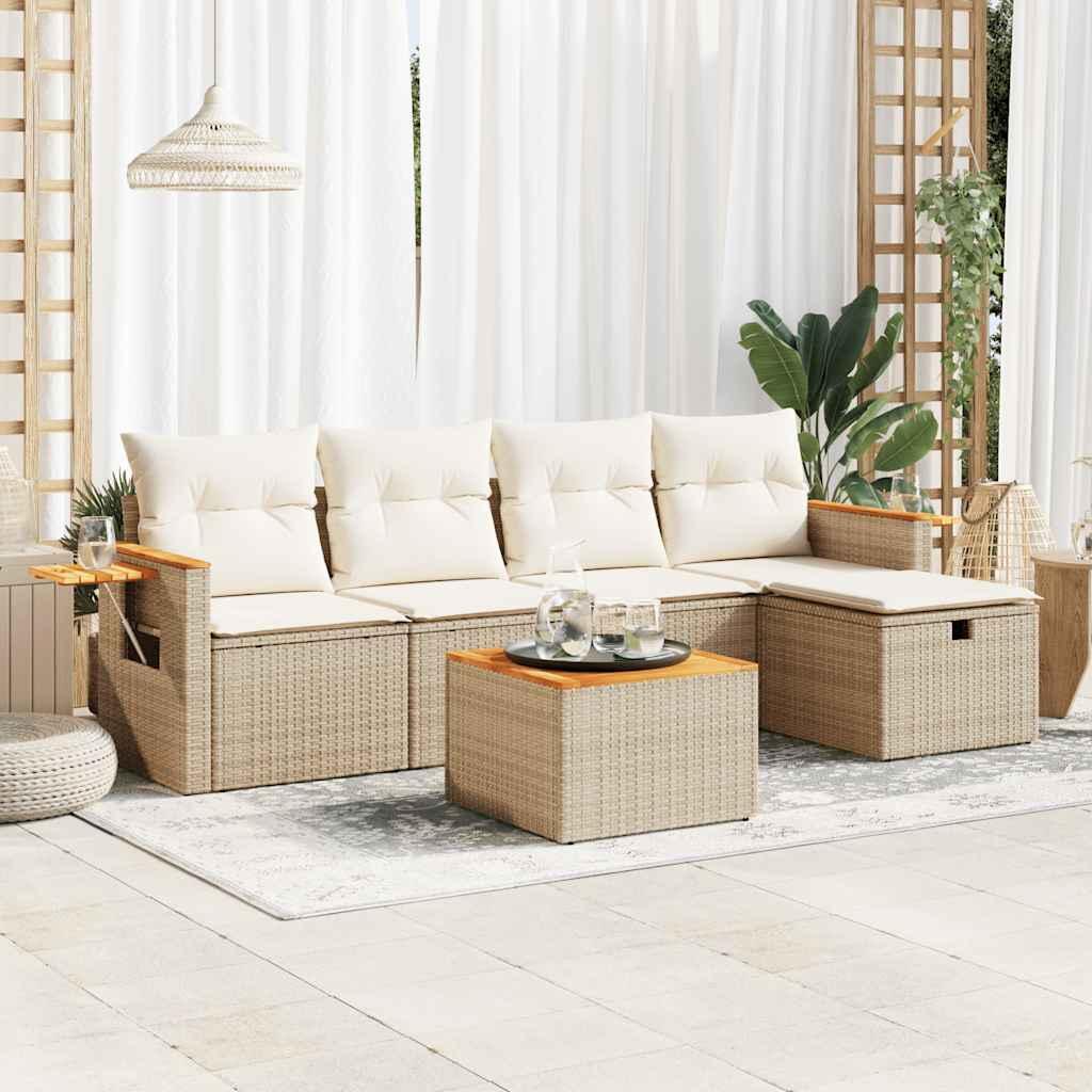 Sofasæt til haven 6 dele med hynder polyrattan beige
