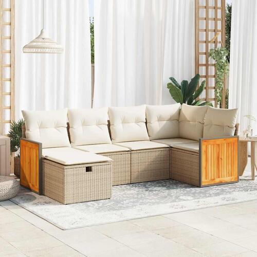 Sofasæt til haven 6 dele med hynder polyrattan beige