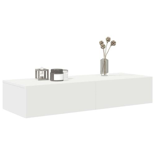 Væghylde med skuffer 100x36x19 cm konstrueret træ hvid
