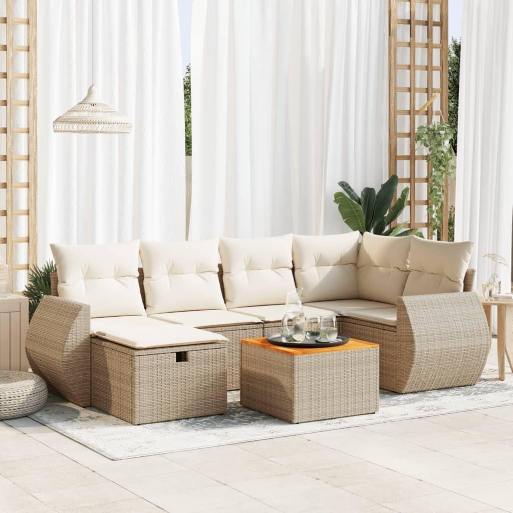 Sofasæt til haven 7 dele med hynder polyrattan beige